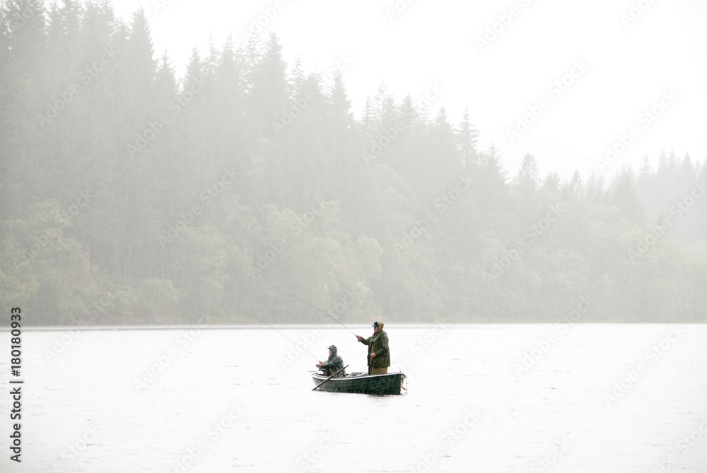 Loch fishermen in rain