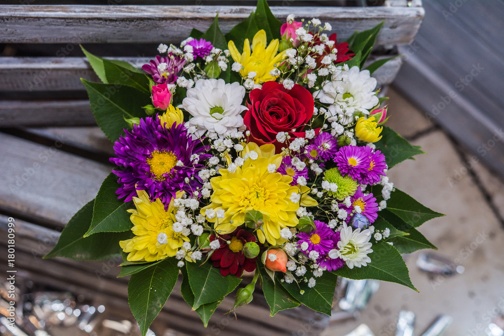 bouquet of flowers on the floor