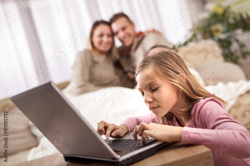 family, children, technology and home concept