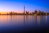 View of Toronto city from Central Island during sunset