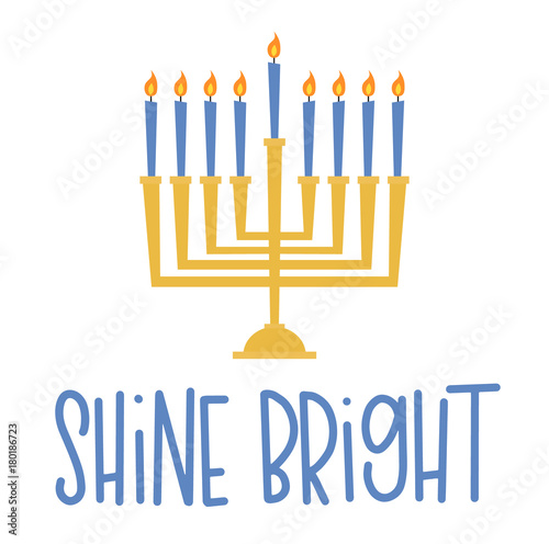 Vector illustration of a menorah and a Hanukkah greeting