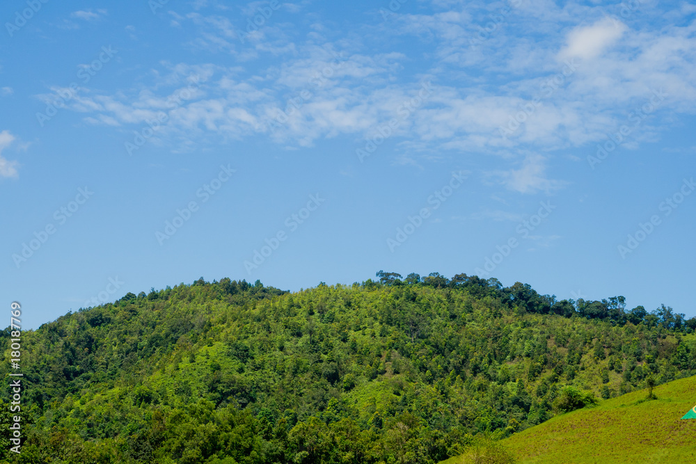 green mountain landscape with blue sky. green hill with beautiful sky