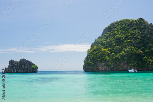 beautiful beach and sea with mountain background. Clear sea. Summer time. Relax on holidays. Travel