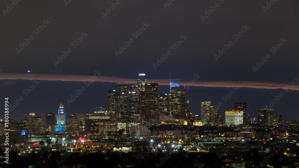 Downtown Los Angeles Skyline at Night After Sunset Timelapse Downtown Los Angeles Skyline at Night After Sunset Timelapse