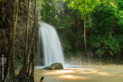 Erawan waterfall  in the rainy season with turbid water  Kanchanaburi Province  Thailand.