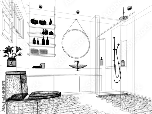 abstract sketch design of interior bathroom ,3d rendering © Suwatchai