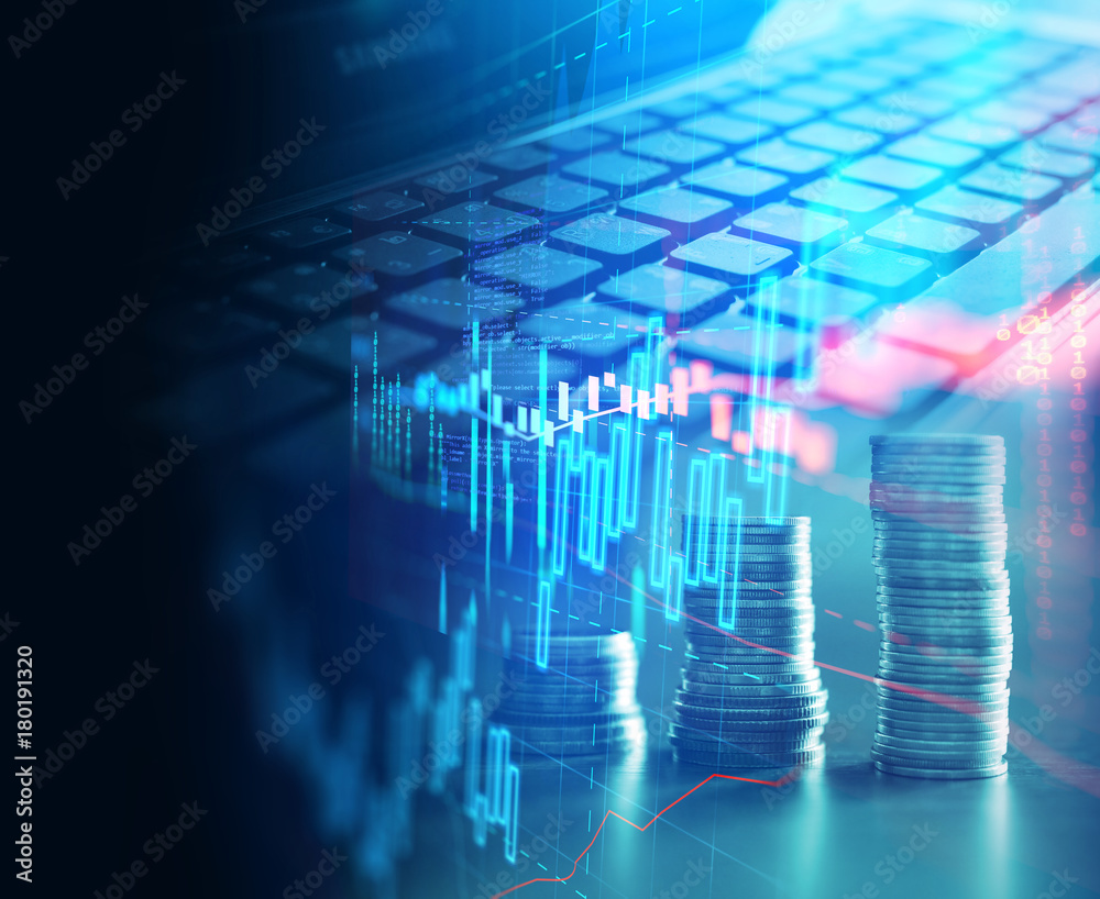 laptop keyboard on technology financial graph background. laptop keyboard on technology financial graph background.