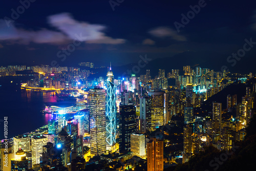 Hong Kong skyline. View from Victoria Peak at night