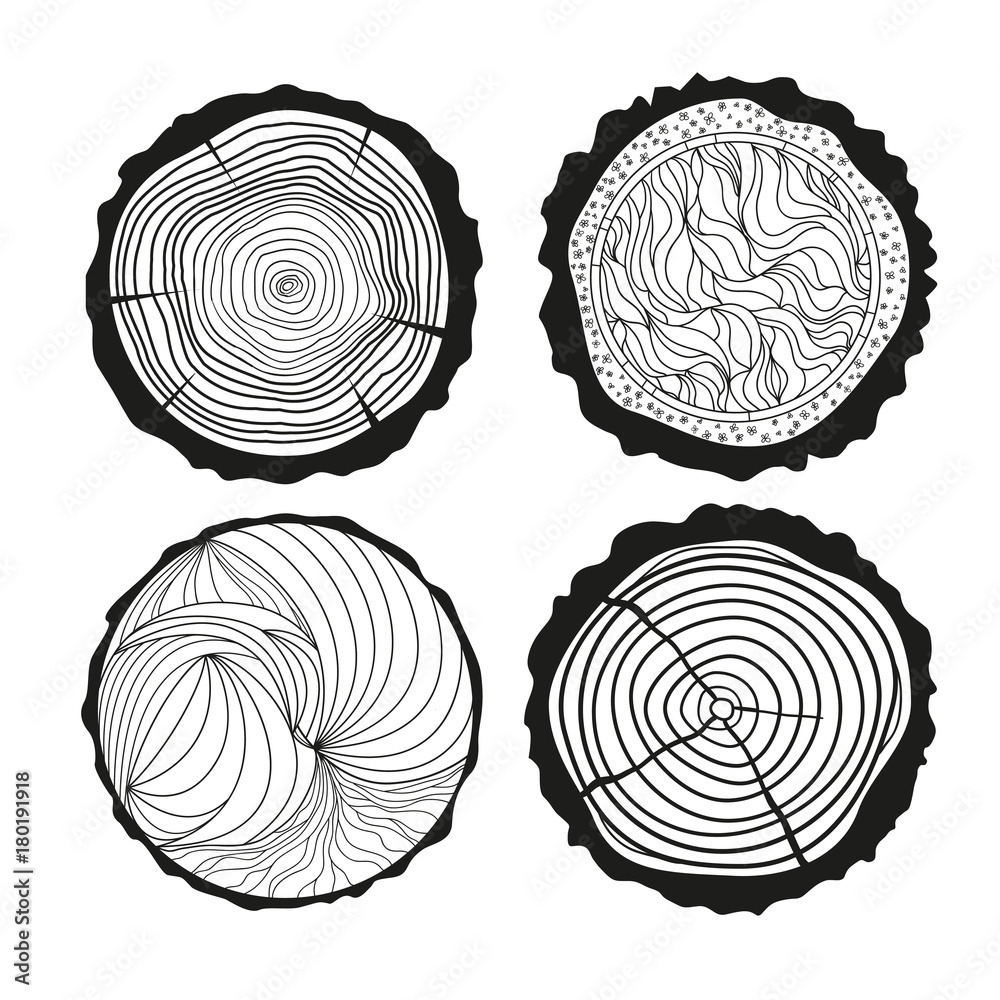 Tree rings. Mandala. Set of tree rings on isolation background ...