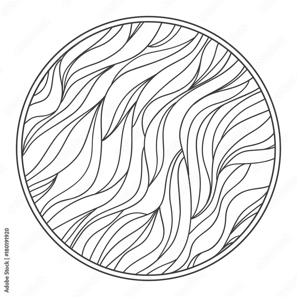 Mandala. Line background. Hand drawn lines. Hair texture. Monochrome wave pattern. Doodle for design. Illustration for coloring. Design for spiritual relaxation for adults. Black and white wallpaper