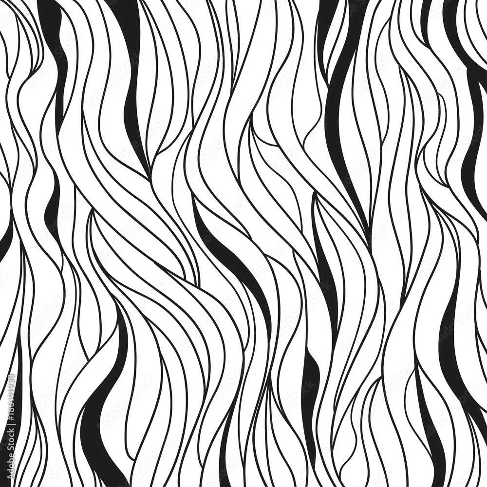 Monochrome wave pattern. Background. Hand drawn lines. Hair texture. Doodle for design. Line art. Illustration for coloring. Design for spiritual relaxation for adults. Black and white wallpaper Monochrome wave pattern. Background. Hand drawn lines. Hair texture. Doodle for design. Line art. Illustration for coloring. Design for spiritual relaxation for adults. Black and white wallpaper