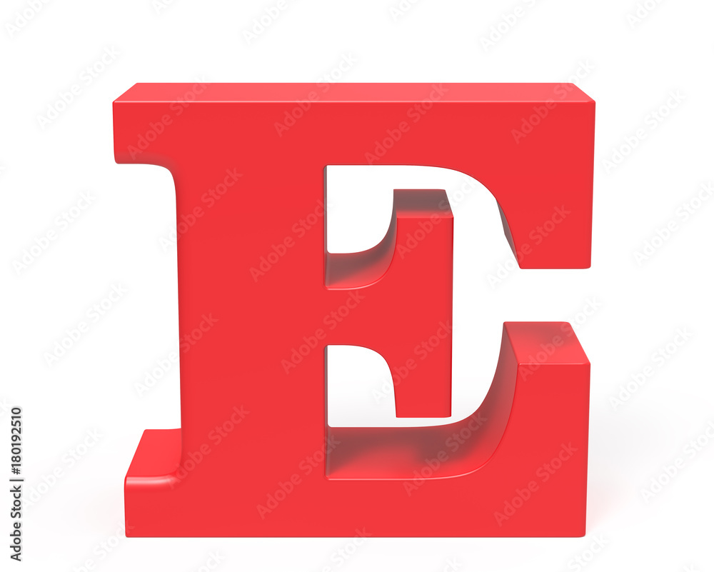 3D render red alphabet E 3D render red alphabet E