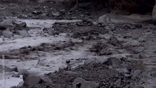 A river cover with ashes and volcanic lahar after calbuco volcano eruption.