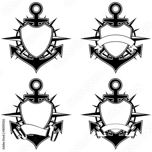 anchor and wind rose and shield