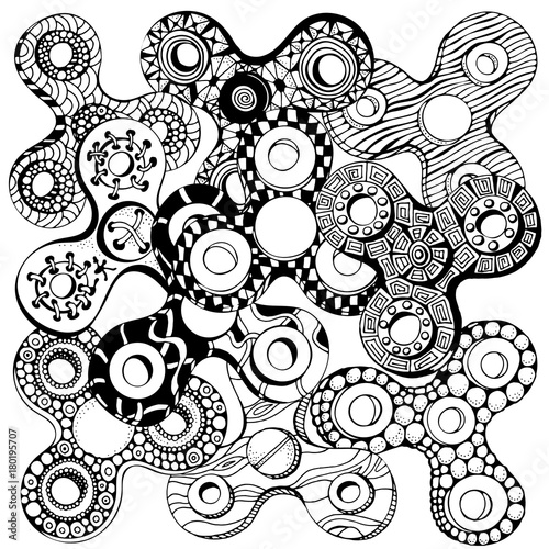 set of Fidget Spinners. Black and white. Vector illustration. Set of different hand spinners with striped, crosswise, dots, circles patterns.