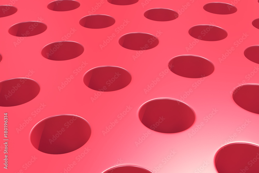 Plain red surface with cylindrical holes Plain red surface with cylindrical holes