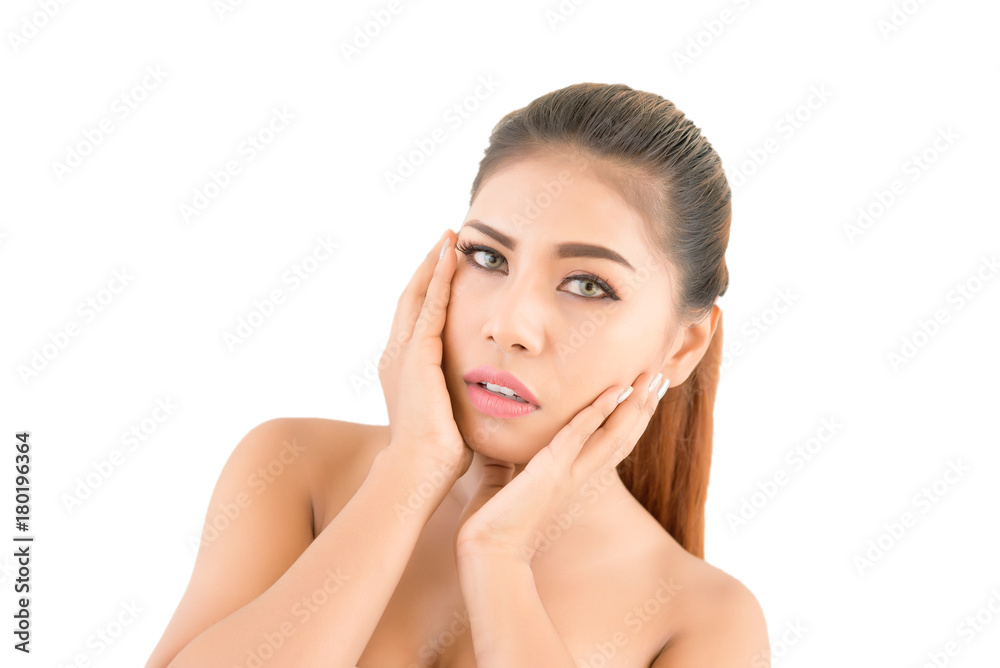 Beautiful Young Woman tan with Clean Fresh Skin. Facial treatment . Cosmetology,beauty and spa,skin care concept Beautiful Young Woman tan with Clean Fresh Skin. Facial treatment . Cosmetology,beauty and spa,skin care concept