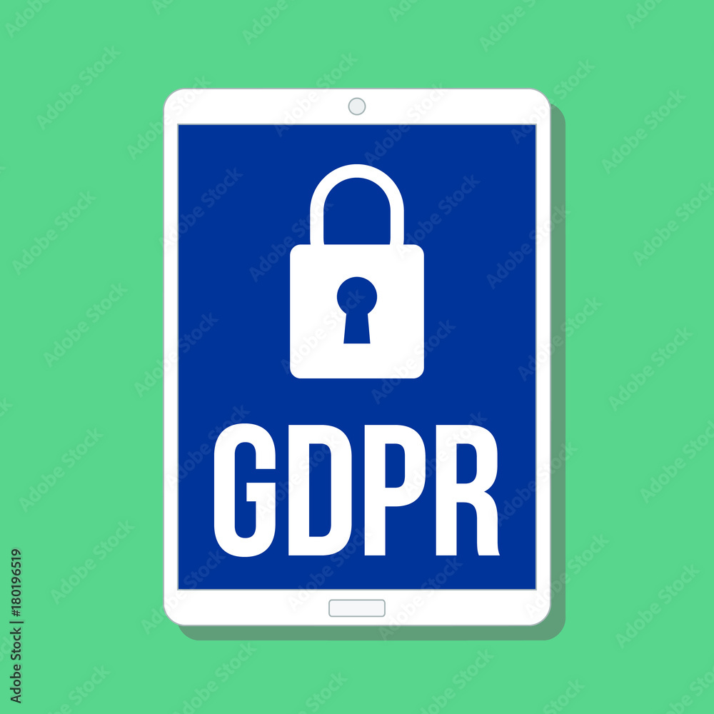GDPR - General Data Protection Regulation, big lock and letters on digital tablet GDPR - General Data Protection Regulation, big lock and letters on digital tablet