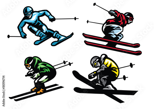 skiing athletes in set
