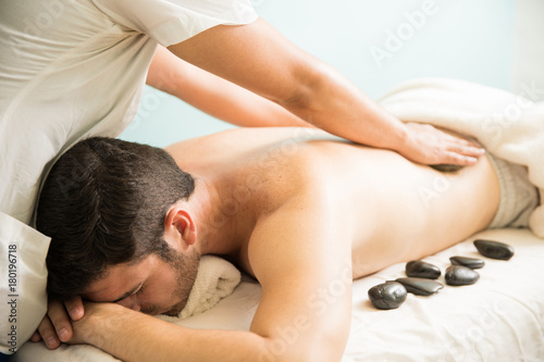 Hot stone massage at a spa