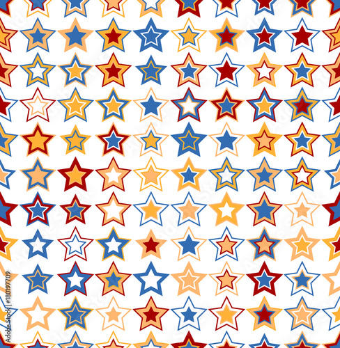 Seamless geometric pattern. Colorful stars on a white background. Element of graphic design.