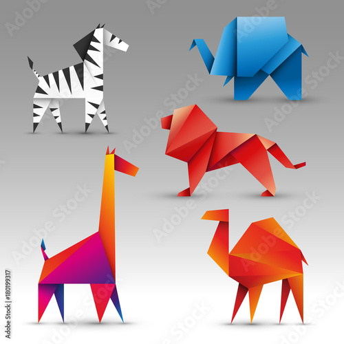 zwierzęta origami zestaw wektor