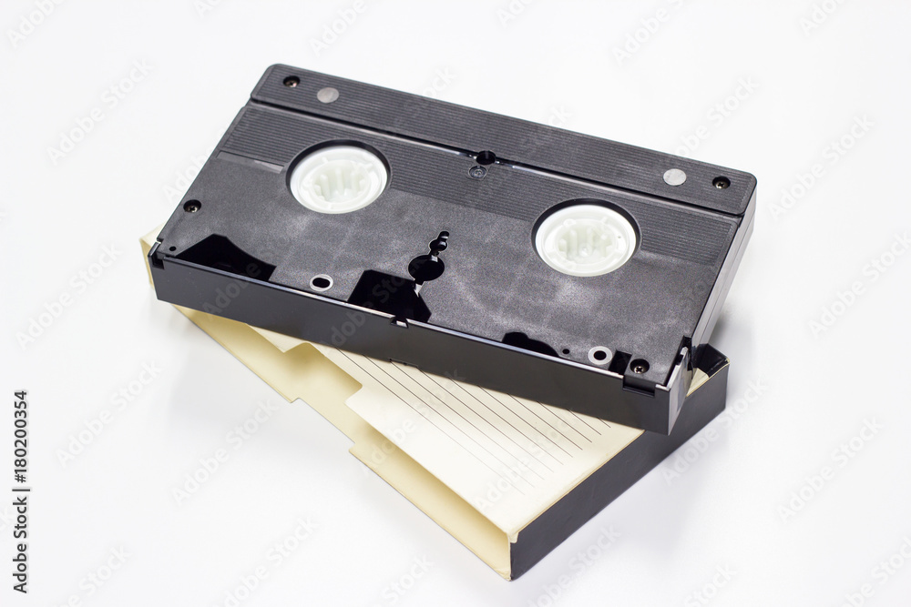 Old Videotape with white box isolated White background Old Videotape with white box isolated White background