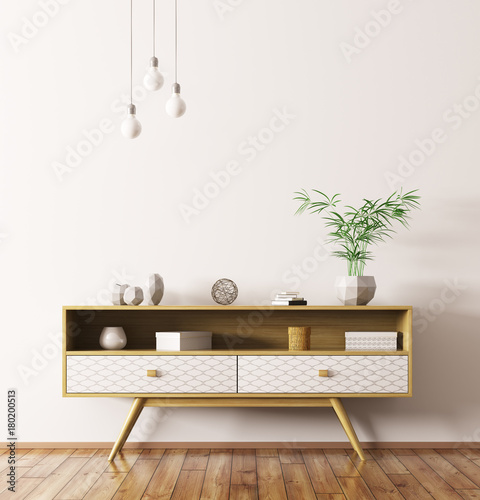 Interior with wooden sideboard 3d rendering photo