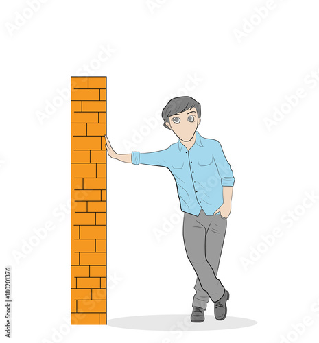 the man is leaning against the wall. vector illustration.