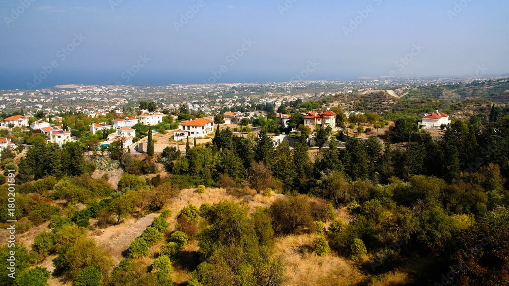 Panorama of Northen Cyprus from Bellapais Abbey at kyrenia , Northen Cyprus