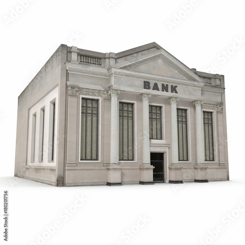 Bank building with columns on white. 3D illustration