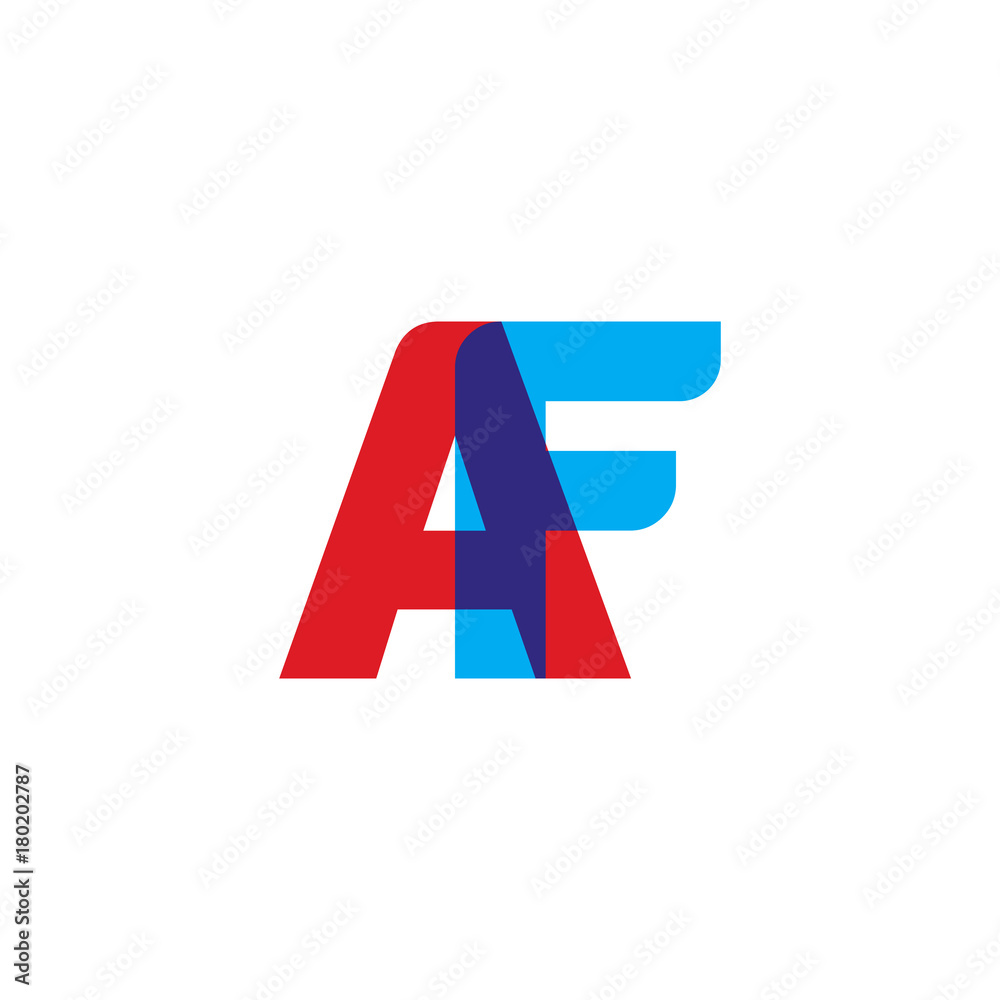 Initial letter AF, overlapping transparent uppercase logo, modern red blue color