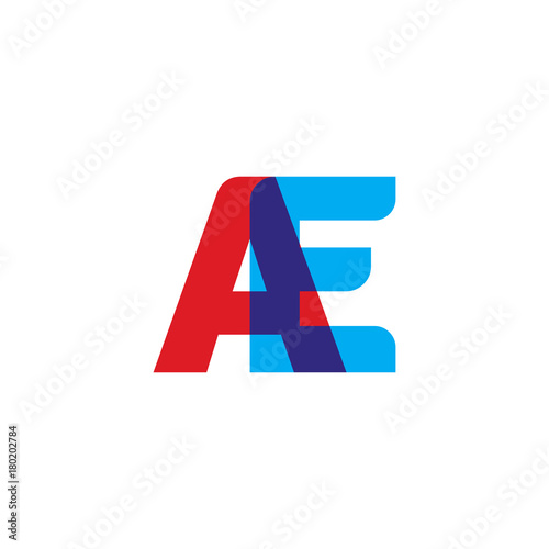 Initial letter AE, overlapping transparent uppercase logo, modern red blue color