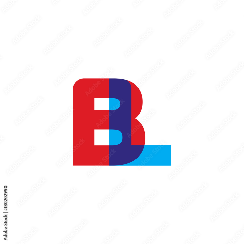 Initial letter BL, overlapping transparent uppercase logo, modern red blue color Initial letter BL, overlapping transparent uppercase logo, modern red blue color