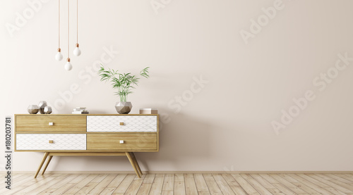 Foto Interior with wooden sideboard 3d rendering