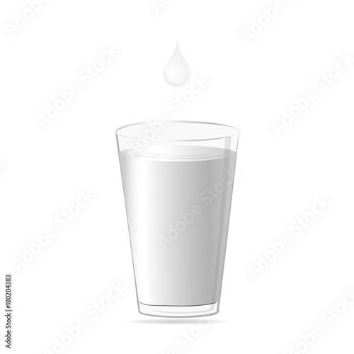 Full glass milk and drop milk isolated on white background. Vector .