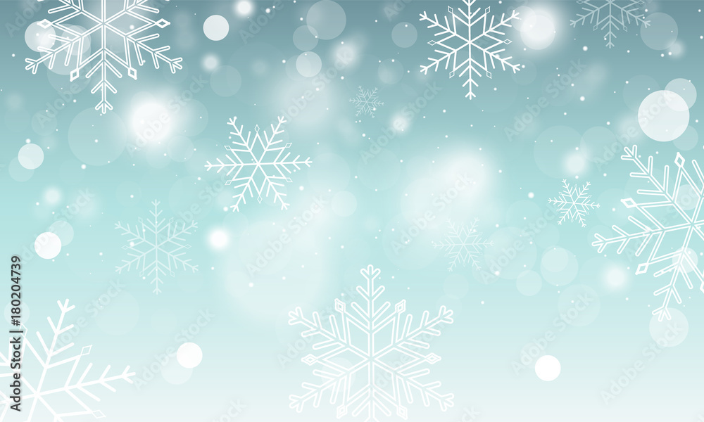 Obraz premium Abstract vector winter wallpaper. Snowflakes, circles and glowing elements.