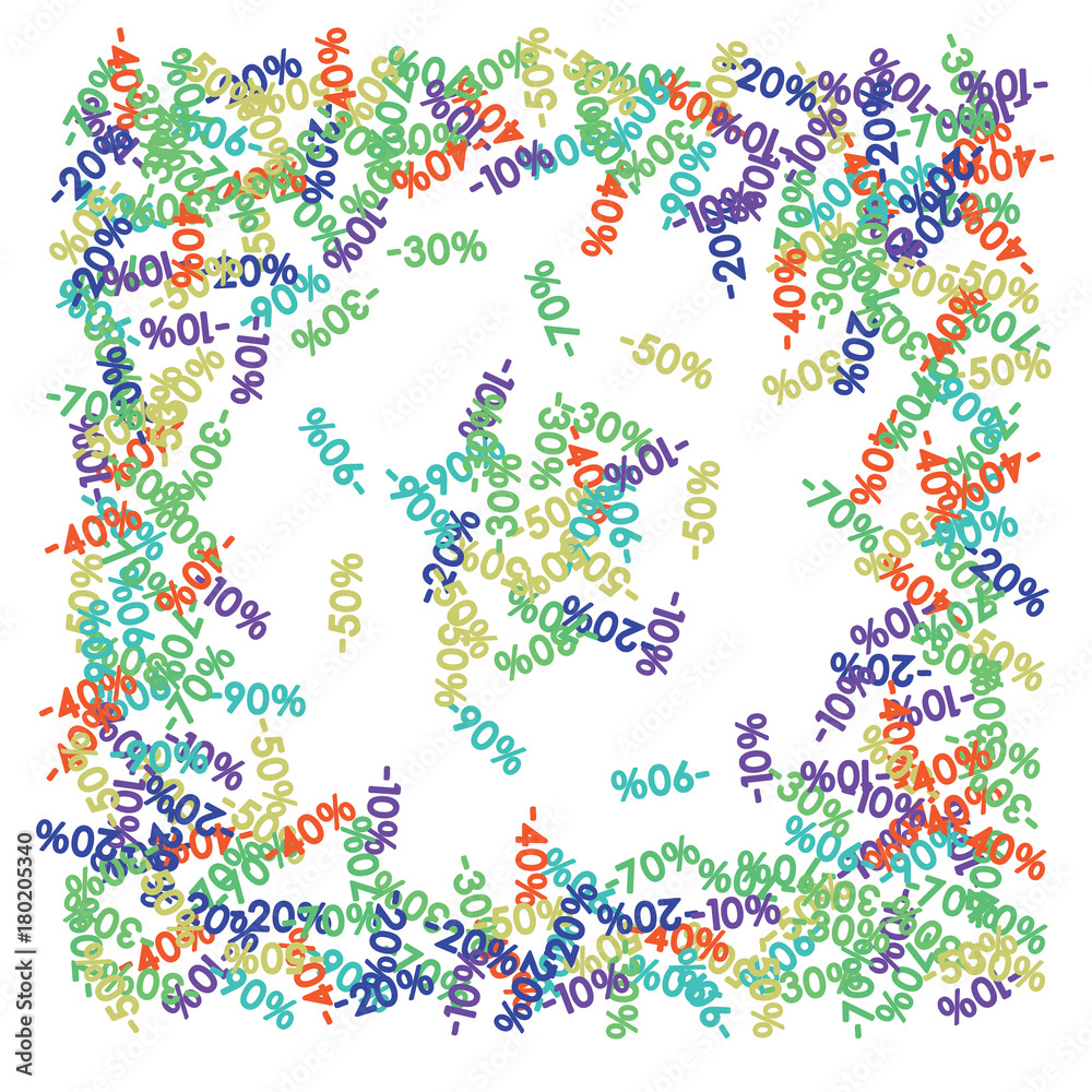 Sale Banner Confetti. Vector Falling Down -10, -20, -30, -40, -50, -70, 90 Banner or Sticker. Holidays Shopping Promotion Ads. Rebate Badge, Price Discount Hipster Sale Banner, Frame or Border