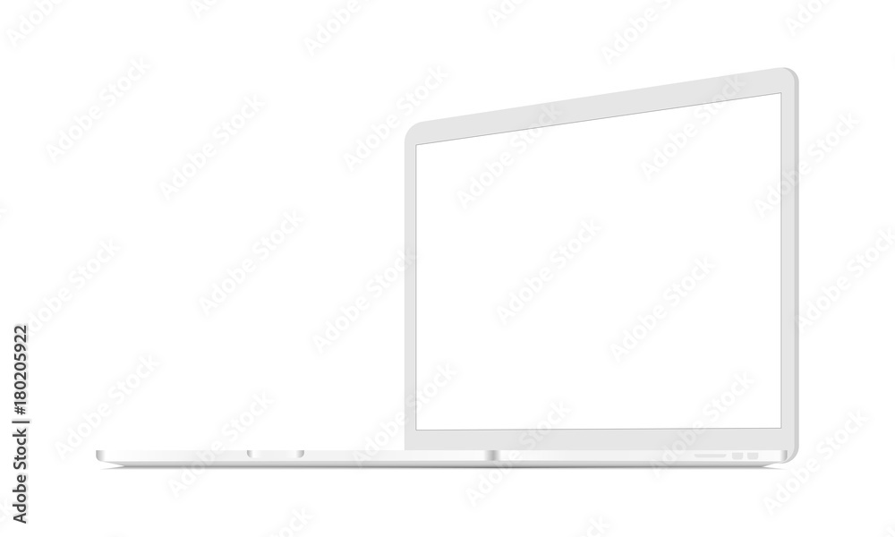 White laptop mockup - 3/4 right view. Responsive screen to display web-site design. Vector illustration - obrazy, fototapety, plakaty 
