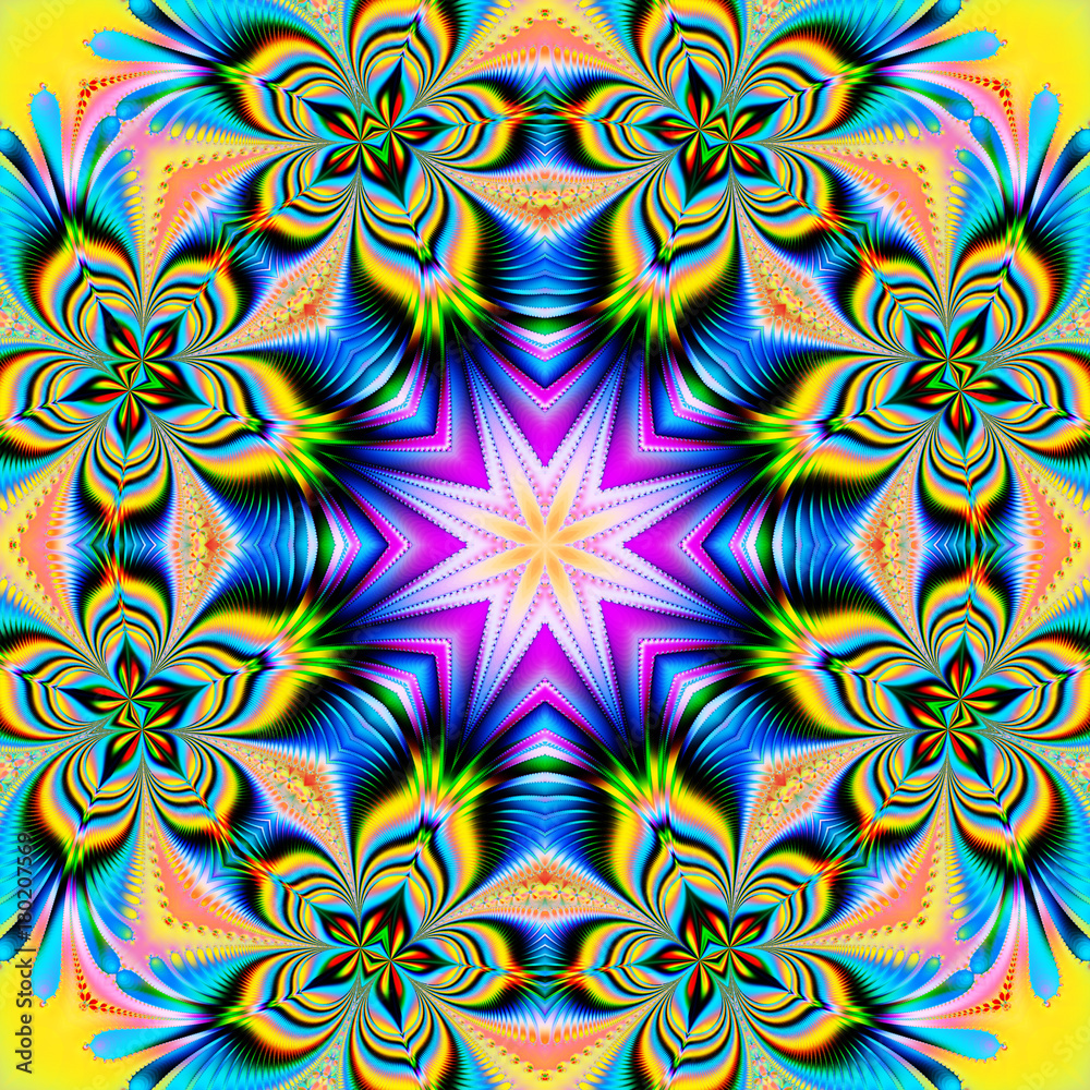 Colorful fractal floral pattern, digital artwork