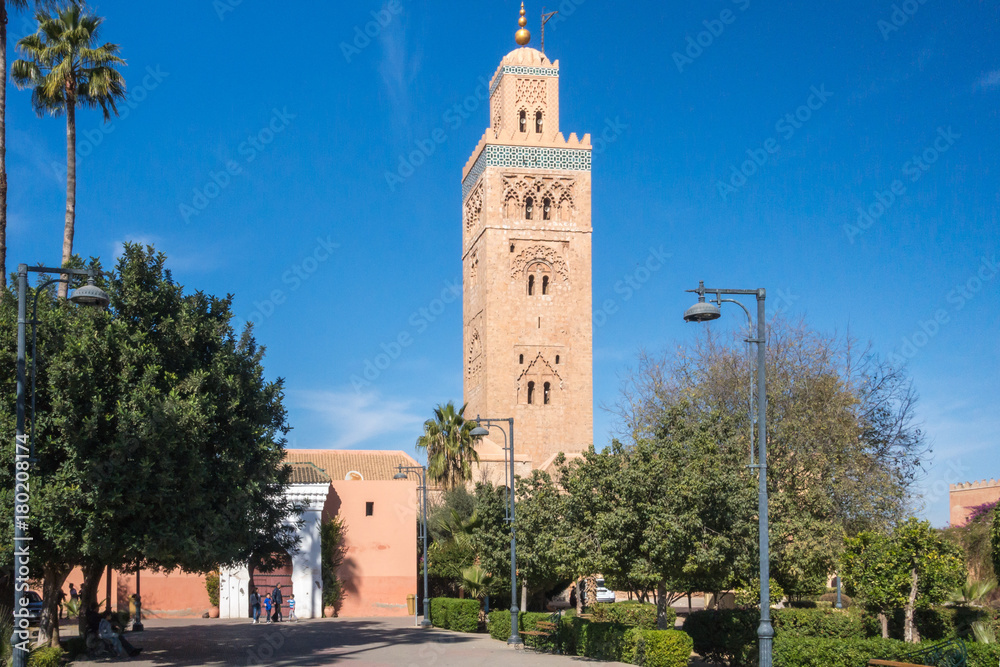 Fototapeta premium Koutoubia Mosque is the most famous mosque in Marrakech, Morocco