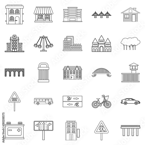 Modern architecture icons set  outline style