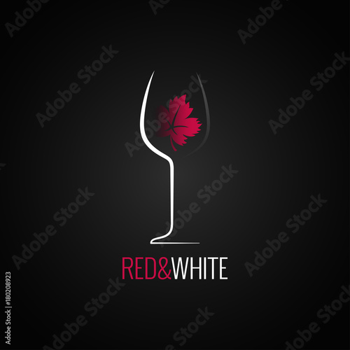 wine glass logo design. Wine leaf red and white concept background
