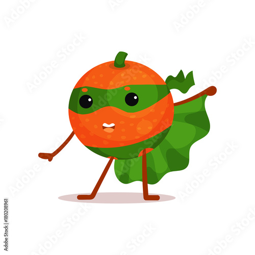 Funny cartoon character of superhero orange with green cape and mask in  action Stock Vector | Adobe Stock