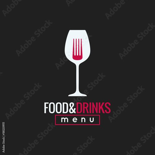 food and drink logo design. Wine glass and fork concept background