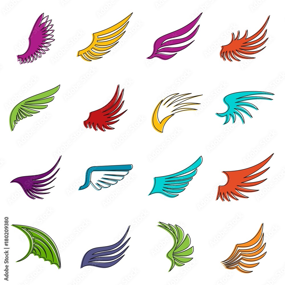 Wing icons doodle set