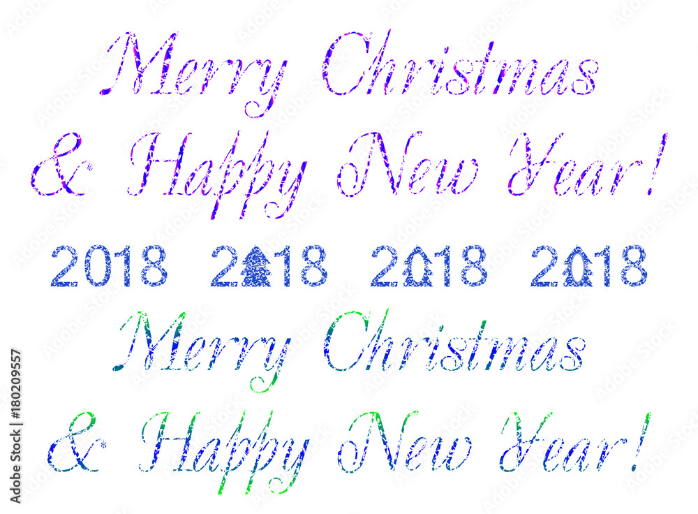 Decorative text Merry Christmas & Happy New Year on a blue and white background Decorative text Merry Christmas & Happy New Year on a blue and white background
