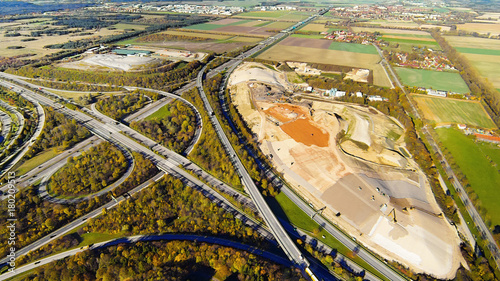 Aerial View Of Highway Junction And Gravel Quarry