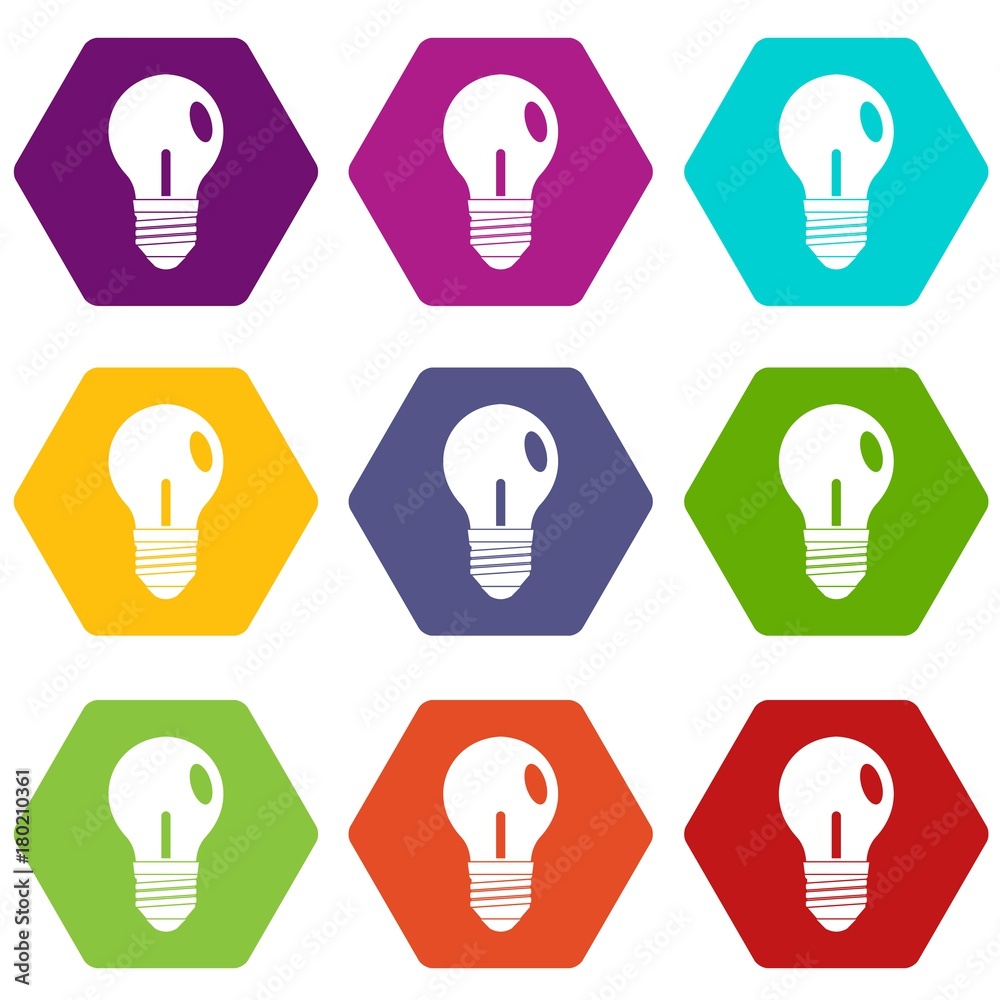Light bulb icon set color hexahedron Light bulb icon set color hexahedron