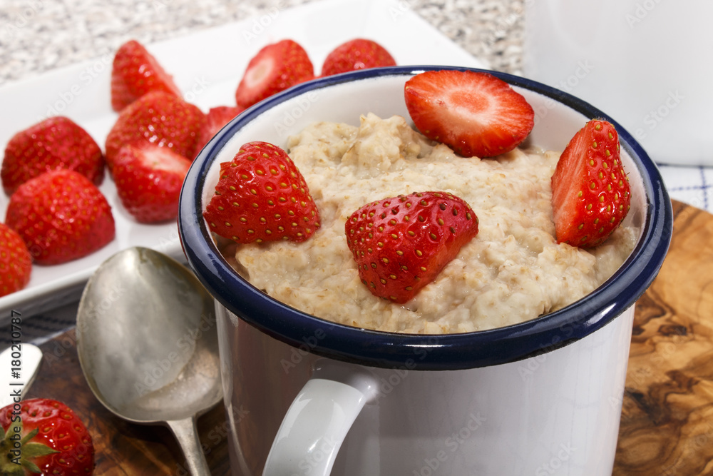 healthy breakfast with porridge and strawberry healthy breakfast with porridge and strawberry